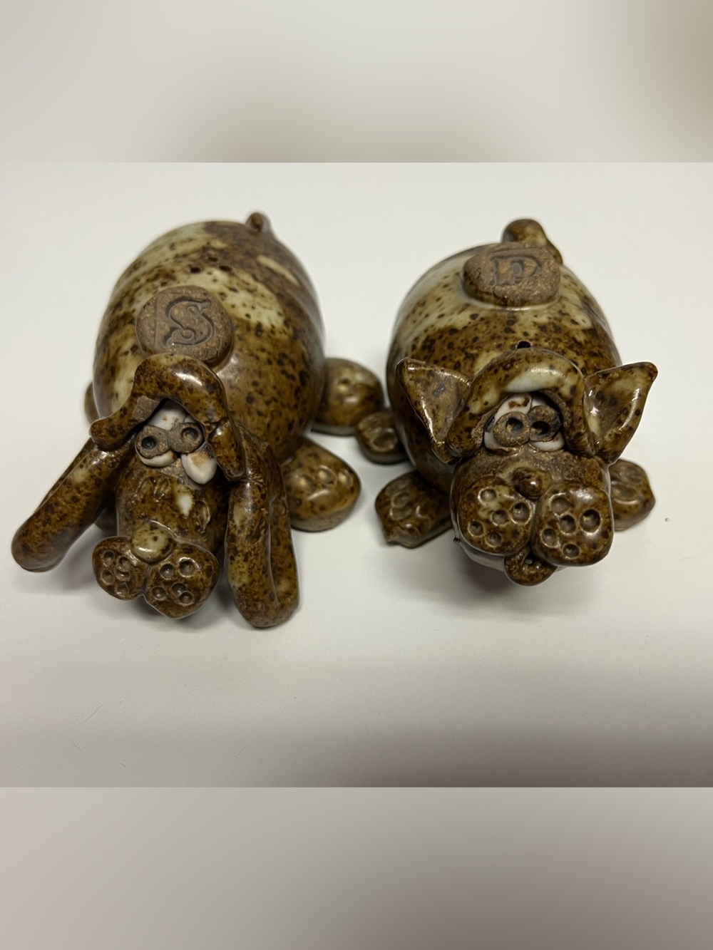 Handcrafted Brown Ceramic Dog Figurine Salt & Pepper Shakers